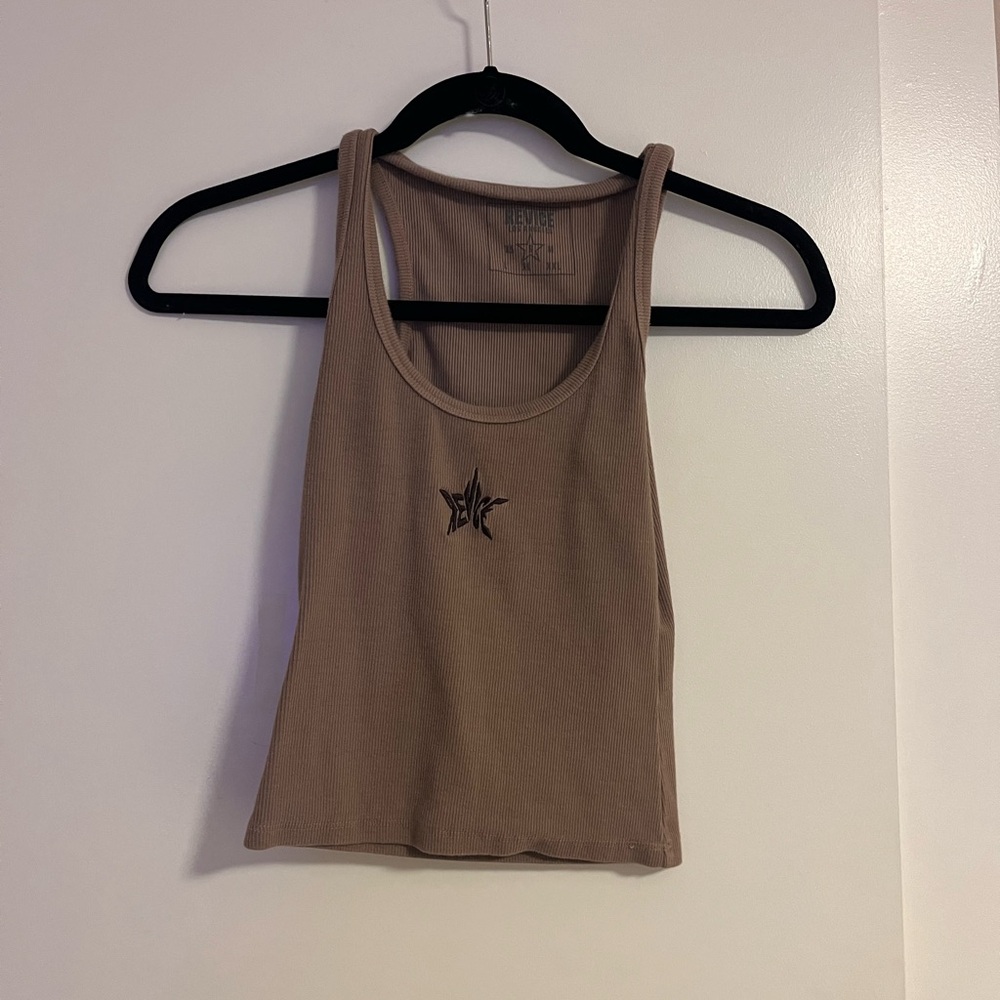 REVICE Ribbed Scoop Tank Top - Dusty Rose with Black Logo - Picture 2 of 4